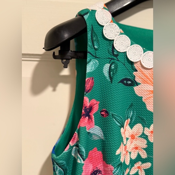 Eliza J NWOT Size 12 Beautiful Green Pink Tropical Floral Lace Mini Dress (0596) - Picture 3 of 14